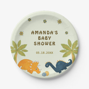 Cute Cartoon Dinosaur Baby Shower Paper Plate