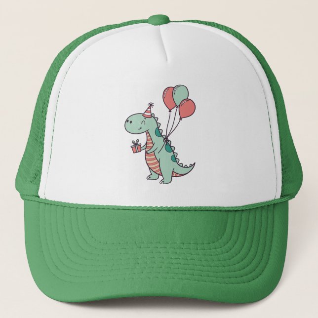 Cute Cartoon Dinosaur Birthday Design Trucker Hat (Front)