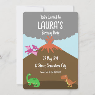 Cute Cartoon Dinosaur Birthday Invitation Card