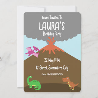 Cute Cartoon Dinosaur Birthday Invitation Card