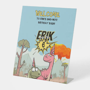 Cute Cartoon Dinosaur Birthday Pedestal Sign