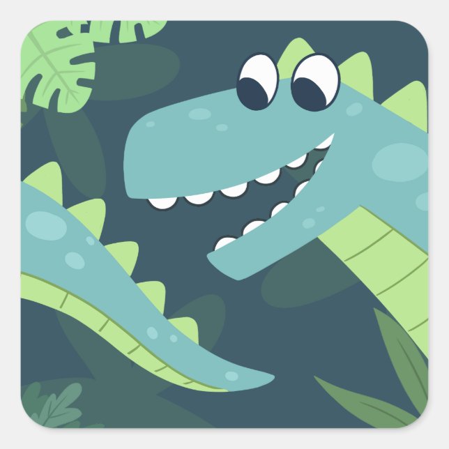 Cute Cartoon Dinosaur Children's Square Sticker (Front)