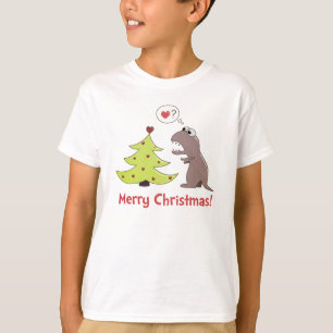 Cute Cartoon Dinosaur Christmas Kids Long Sleeve T-Shirt