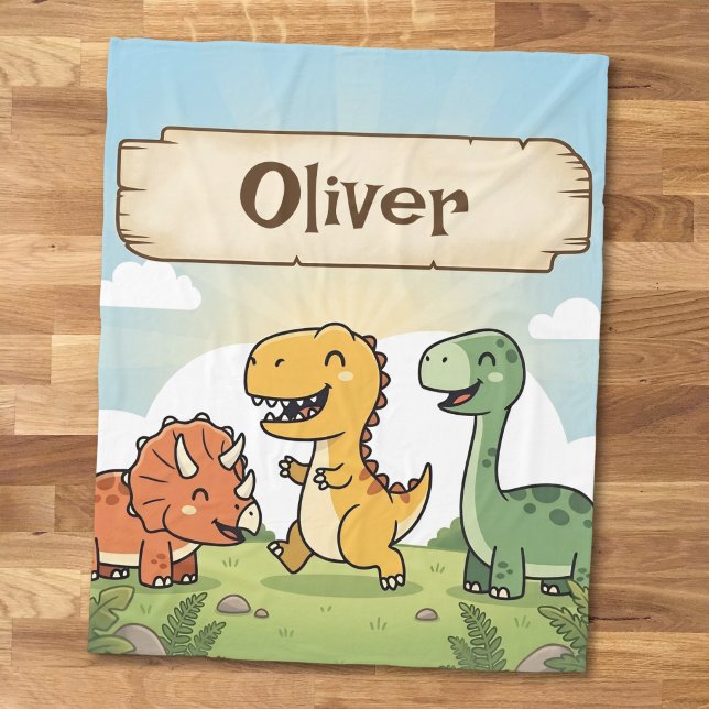  Cute Cartoon Dinosaur Friends Fleece Blanket (Creator Uploaded)