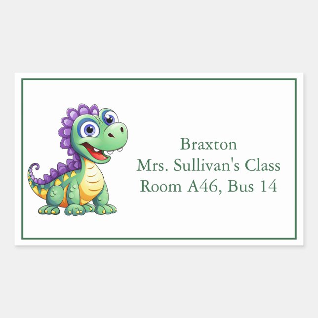 Cute Cartoon Dinosaur Kid's Nametag Sticker (Front)