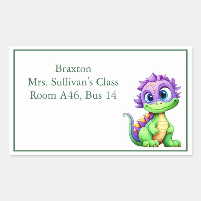 Cute Cartoon Dinosaur Kid's Nametag Sticker (Front)