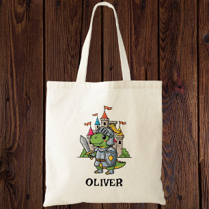 Cute Cartoon Dinosaur Knight in Armour Tote Bag