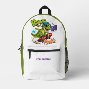 Cute Cartoon Dinosaur on Skateboard Personalized Printed Backpack