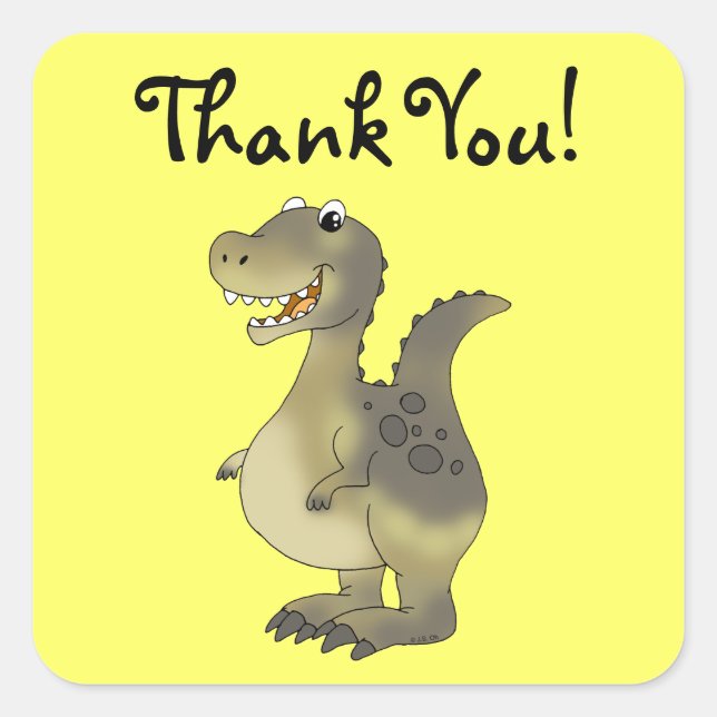Cute cartoon dinosaur thank you square sticker (Front)
