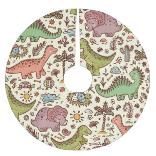 Cute Cartoon Dinosaur Vintage Pattern Brushed Polyester Tree Skirt