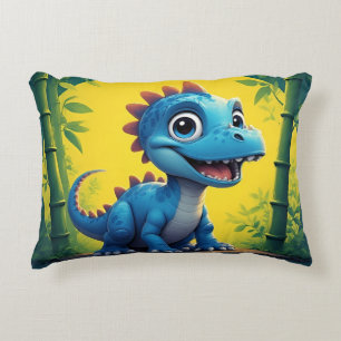 Cute Cartoon Dinosaur with Bamboo Accent Pillow