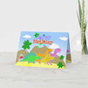 Cute Cartoon Dinosaurs Happy Birthday Card
