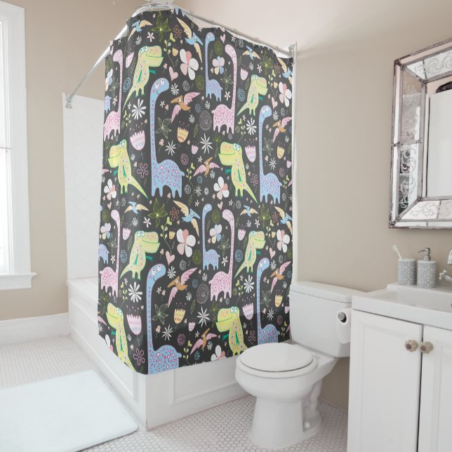 Cute Cartoon Dinosaurs Pattern Dark Grey (In Situ)