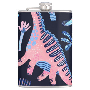 Cute cartoon dinosaurs pattern. hip flask