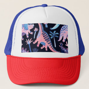 Cute cartoon dinosaurs pattern. trucker hat