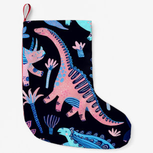 Cute cartoon dinosaurs seamless pattern in scandin small christmas stocking