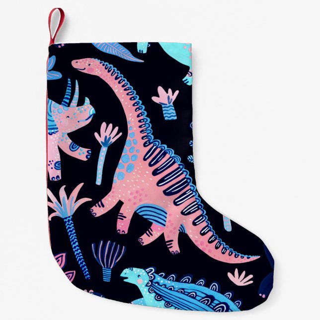 Cute cartoon dinosaurs seamless pattern in scandin small christmas stocking (Front)