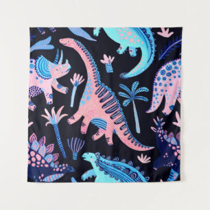 Cute cartoon dinosaurs seamless pattern in scandin tapestry