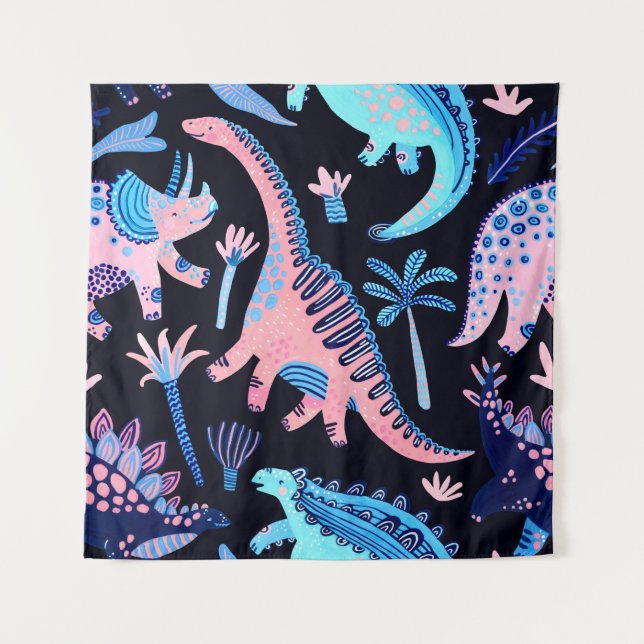 Cute cartoon dinosaurs seamless pattern in scandin tapestry (Front)