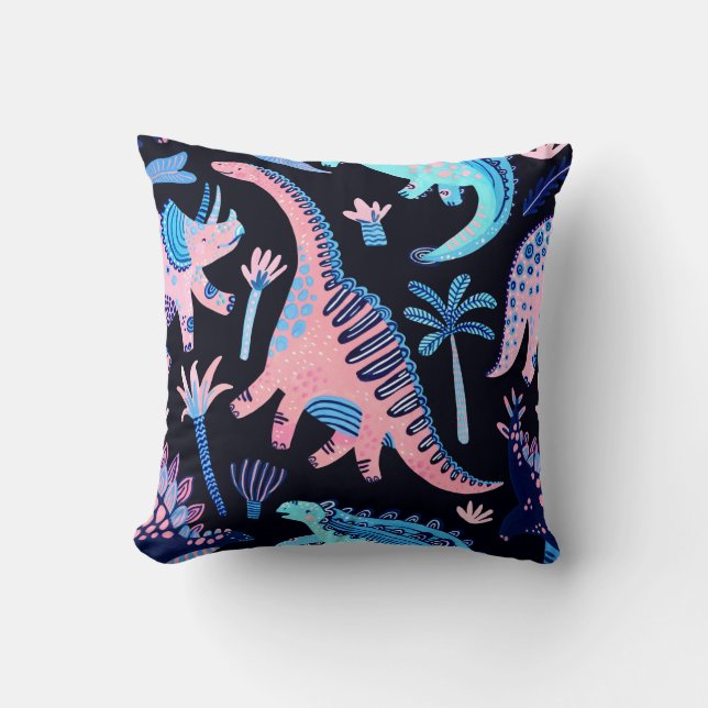 Cute cartoon dinosaurs seamless pattern in scandin throw pillow (Front)