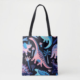Cute cartoon dinosaurs seamless pattern in scandin tote bag