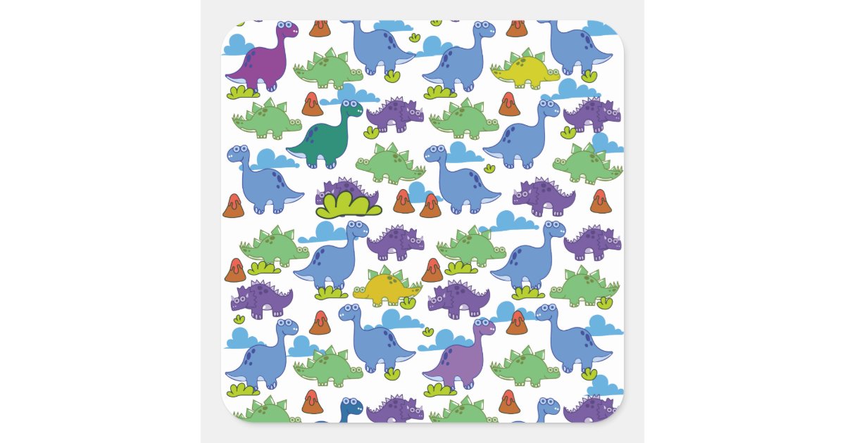 Cute Cartoon Dinosaurs Square Sticker | Zazzle.ca