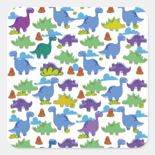 Cute Cartoon Dinosaurs Square Sticker