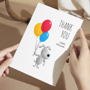 Cute Cartoon Dog Birthday Balloons Thank You Card