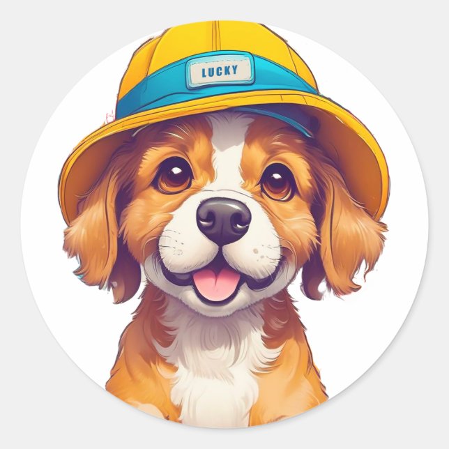 Cute cartoon dog classic round sticker (Front)