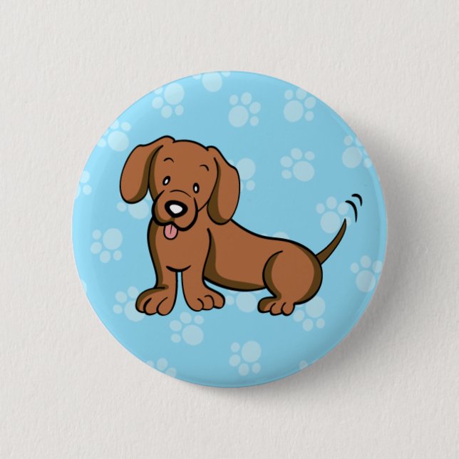 Cute Cartoon Dog Dachshund Button (Front)