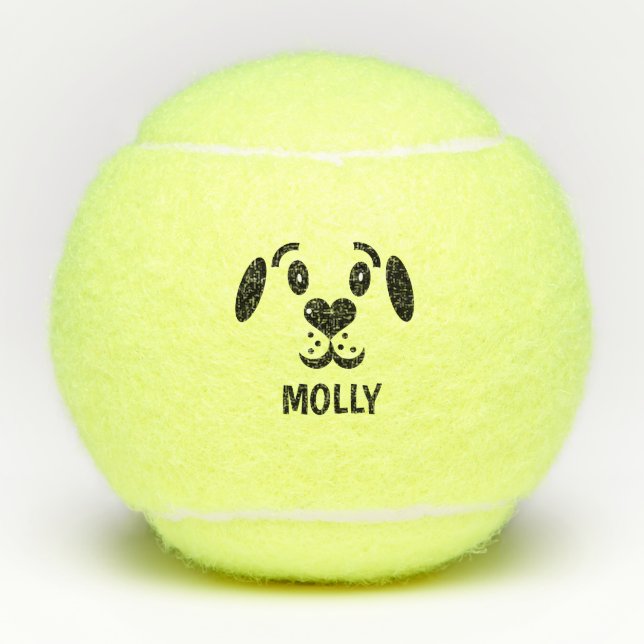 Cute Cartoon Dog Face Custom Name Personalized Tennis Balls (Front)