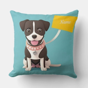 Cute Cartoon Dog Holding Yellow Sign Throw Pillow