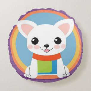 Cute Cartoon Dog Illustration Round Pillow