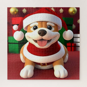 Cute Cartoon Dog in Santa Outfit  Jigsaw Puzzle