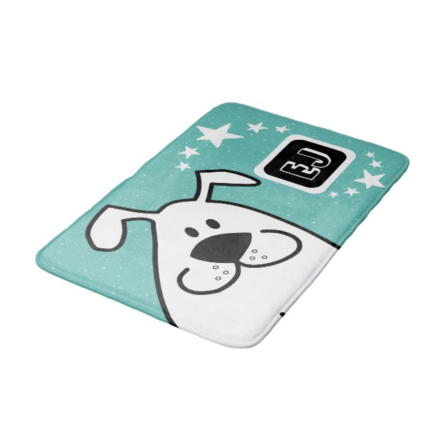 Cute Cartoon Dog Monogram Bath Mat (Angled)