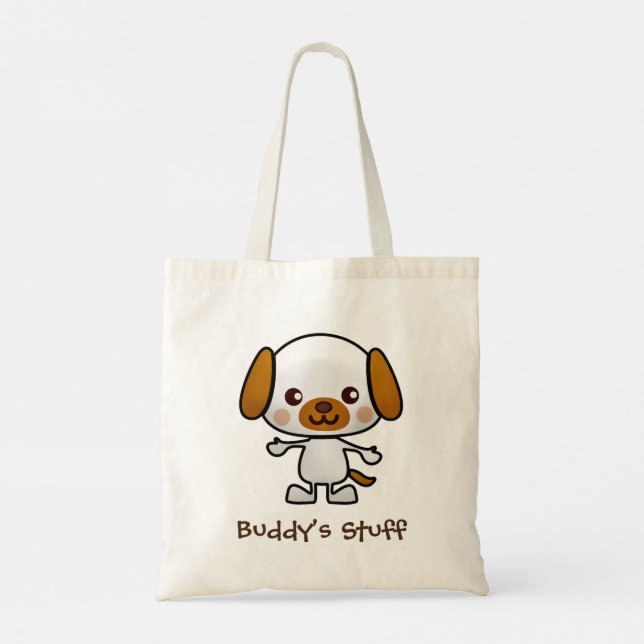 Cute Cartoon Dog Pet or Child Name Tote Bag (Back)
