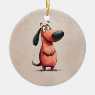 Cute Cartoon Dog Sketch Illustration Ceramic Ornament
