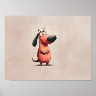 Cute Cartoon Dog Sketch Illustration Poster