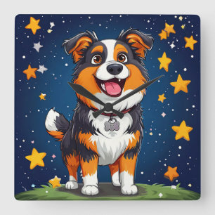 Cute cartoon dog square wall clock