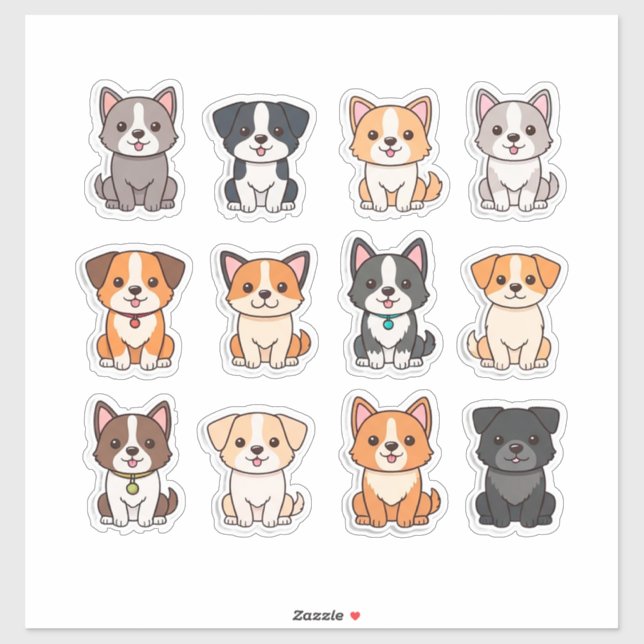 Cute Cartoon Dog Sticker Set With Bright Colours (Sheet)