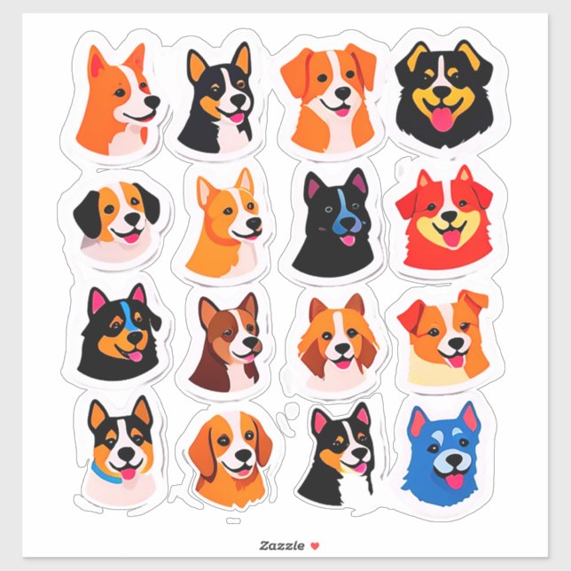 Cute Cartoon Dog Sticker Set With Bright Colours (Sheet)