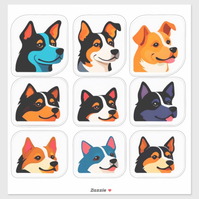 Cute Cartoon Dog Sticker Set With Bright Colours (Sheet)