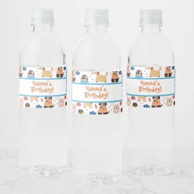 Cute Cartoon Dog Theme Birthday Party Water Bottle Label (Bottles)