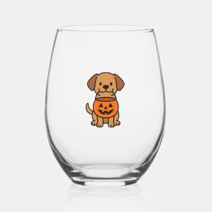 Cute Cartoon Dog Trick-or-Treating Classic T-Shirt Stemless Wine Glass