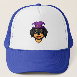 Cute Cartoon Dog Wearing a Purple Witch Hat