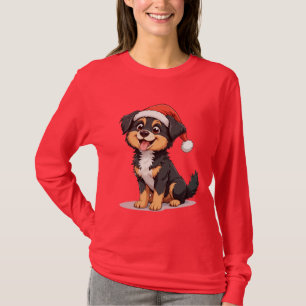 Cute Cartoon Dog Wearing a Santa Hat T-Shirt