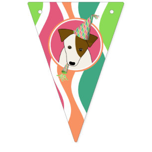 cute cartoon dog wearing party hat girl birthday bunting flags