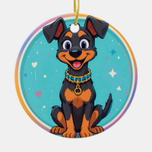 Cute Cartoon Dog With Collar Ceramic Ornament