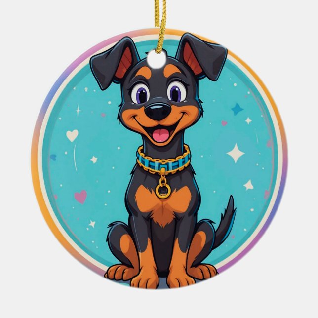 Cute Cartoon Dog With Collar Ceramic Ornament (Front)