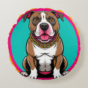 Cute Cartoon Dog with Collar Round Pillow